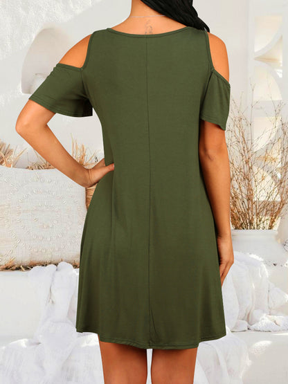 Round Neck Cold Shoulder Short Sleeve Dress-Angel Casuals