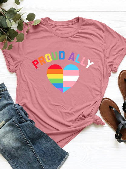 PROUD ALLY Round Neck Short Sleeve T-Shirt-Angel Casuals