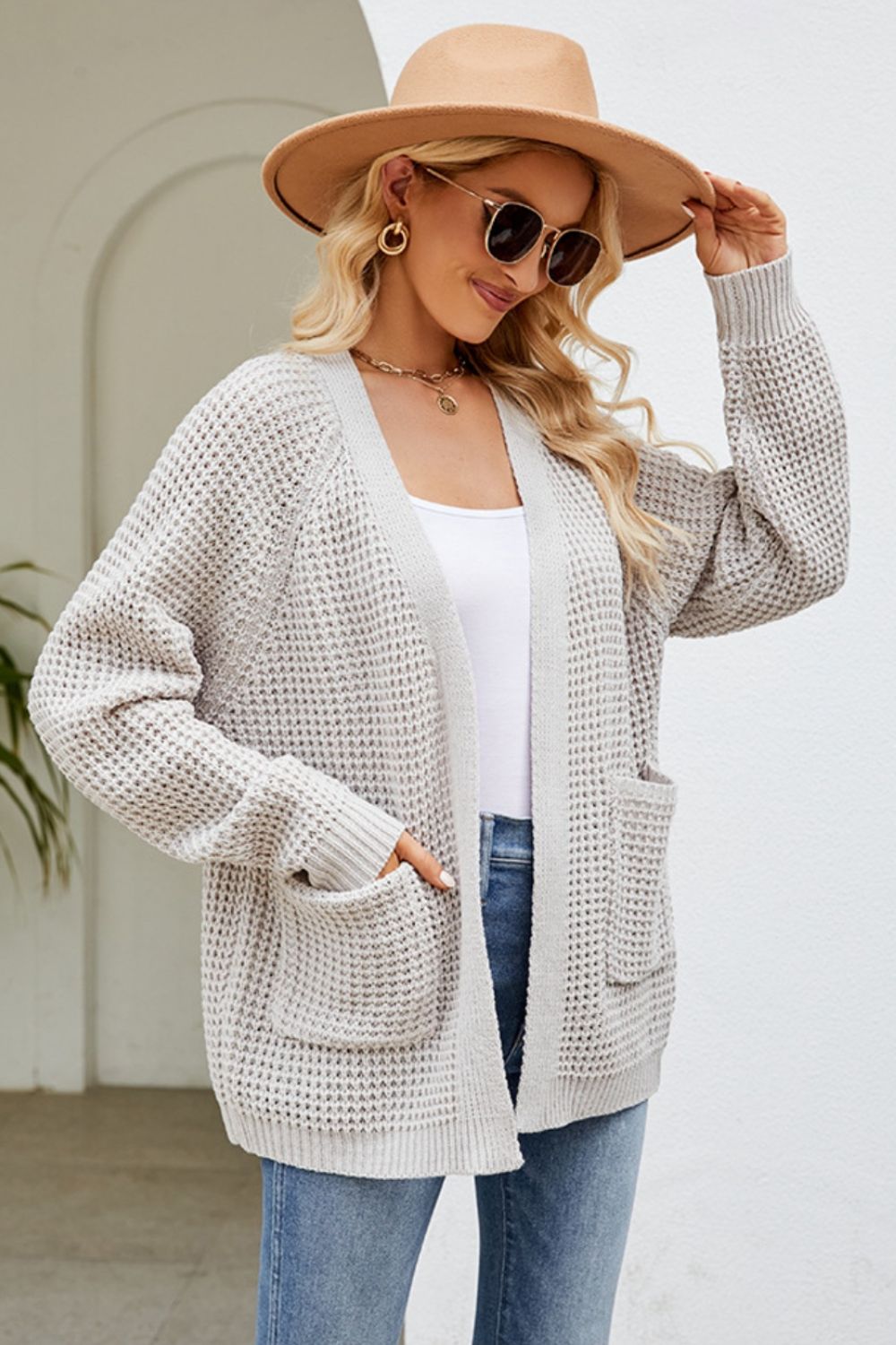 Open Front Raglan Sleeve Pocketed Cardigan-Angel Casuals