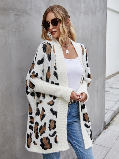 Leopard Pattern Fuzzy Cardigan-Angel Casuals