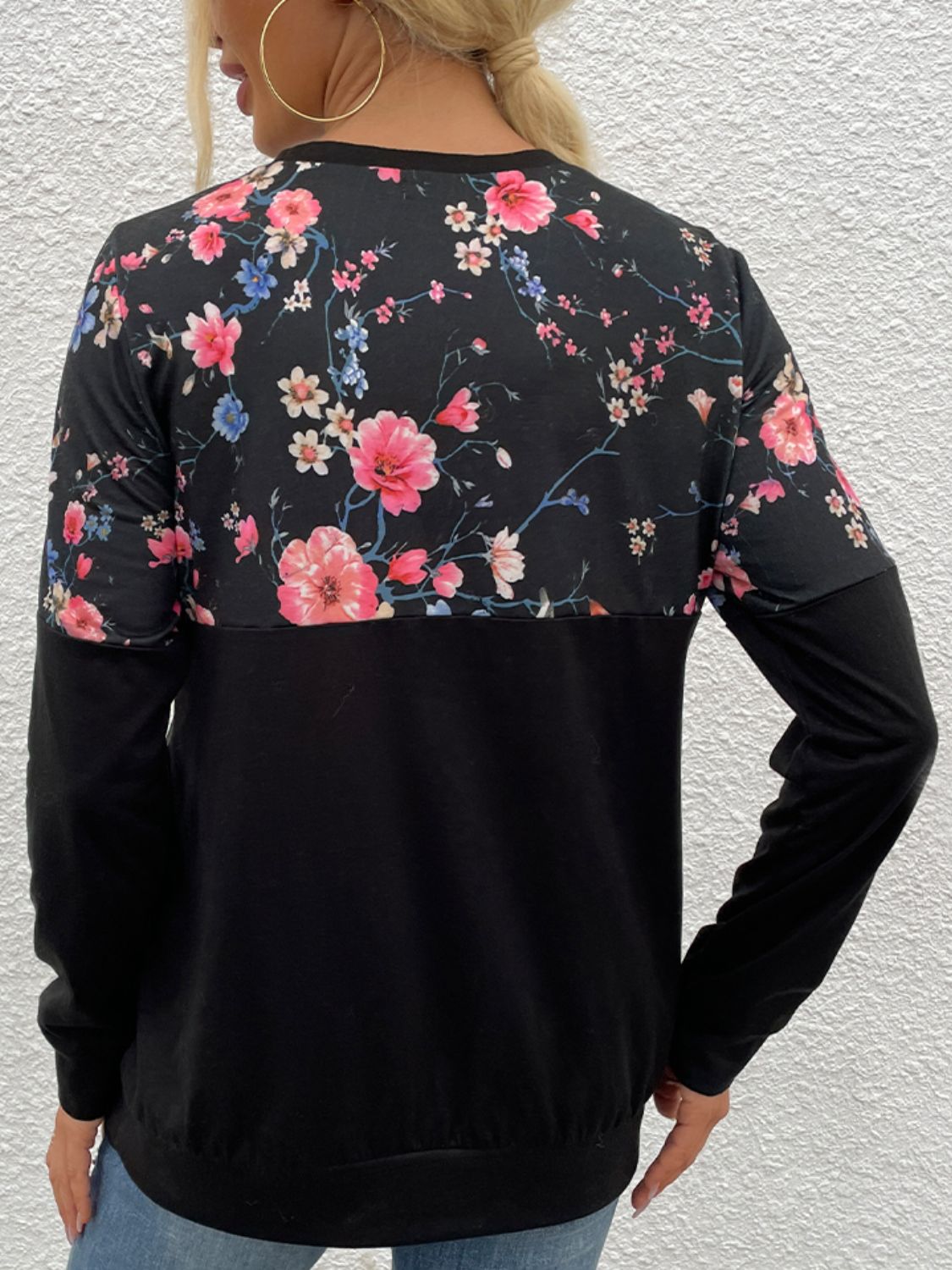 Floral Print Round Neck Dropped Shoulder Tee-Angel Casuals