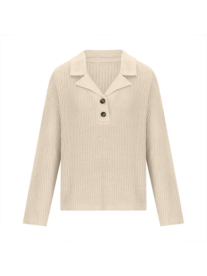 Collared Neck Half Button Knit Top-Angel Casuals