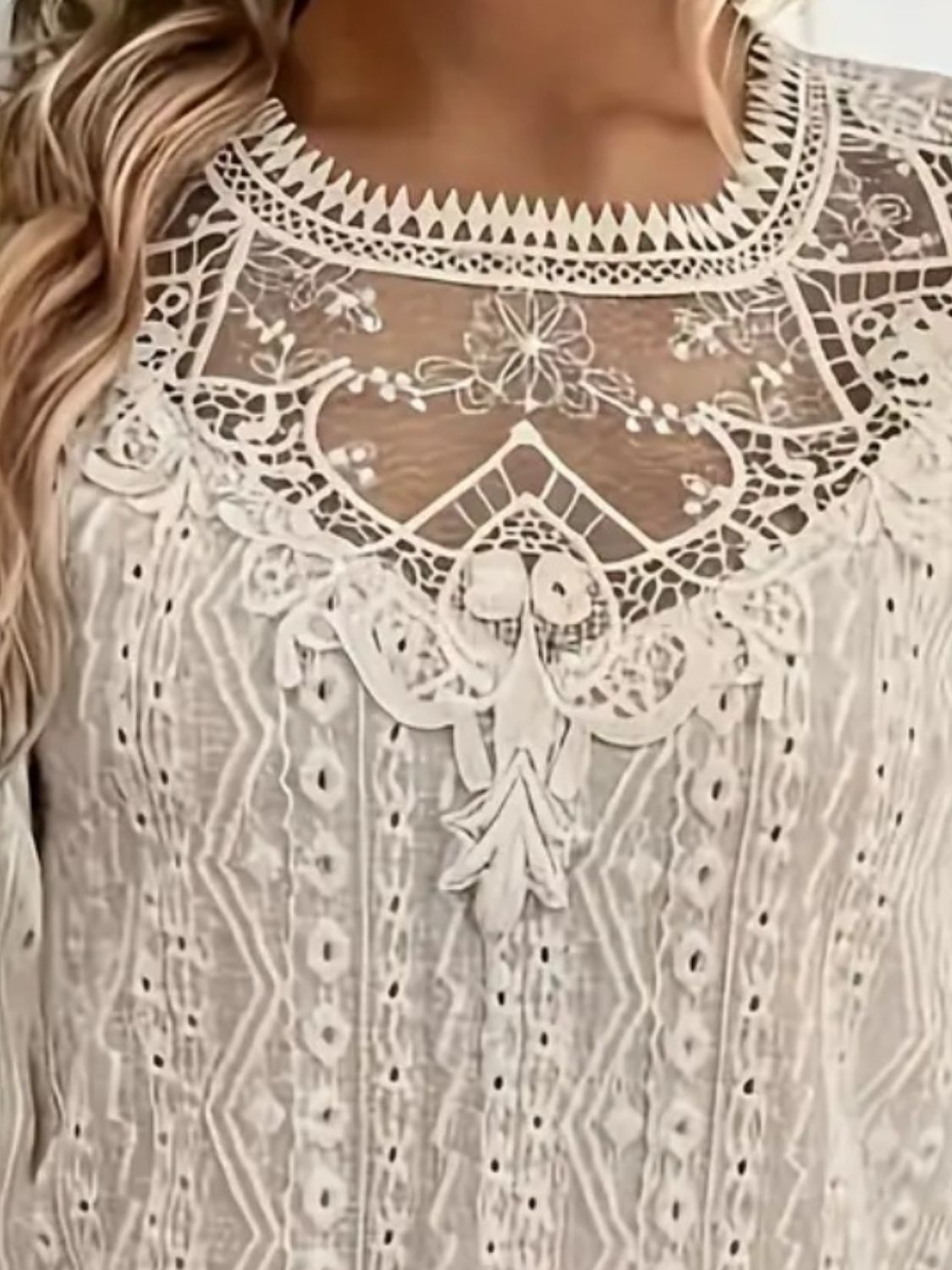 Lace Eyelet Long Sleeve Top-Angel Casuals