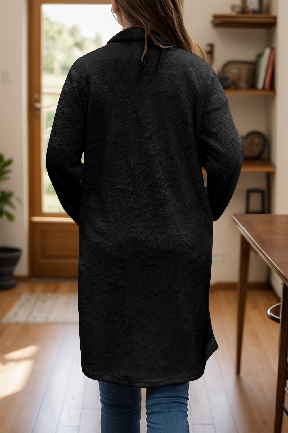 Full Size One Button Long Sleeve Longline Plush Coat-Angel Casuals