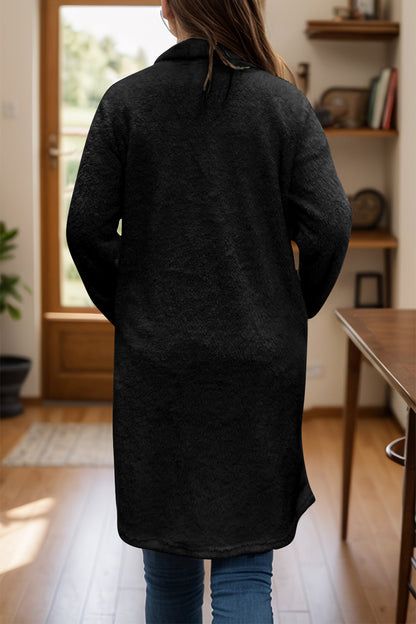Full Size One Button Long Sleeve Longline Plush Coat-Angel Casuals