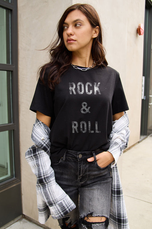 Simply Love Full Size ROCK & ROLL Short Sleeve T-Shirt-Angel Casuals