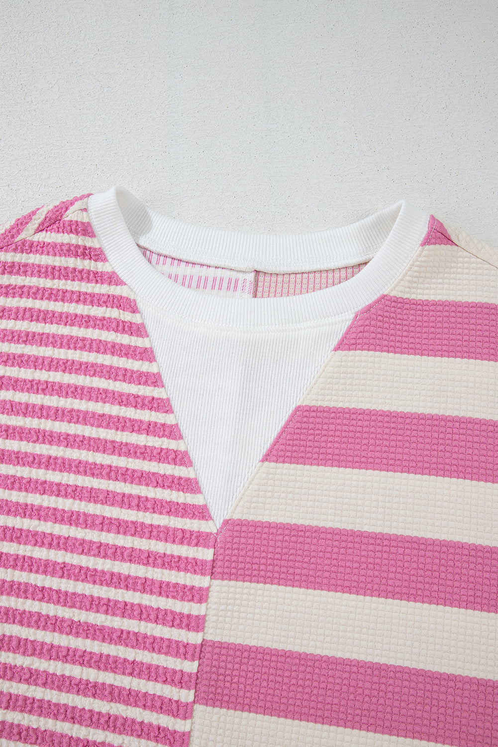 High-Low Striped Round Neck Short Sleeve T-Shirt-Angel Casuals