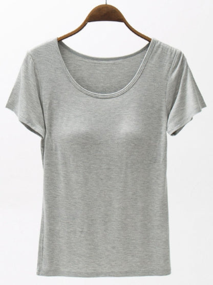 Round Neck Modal T-Shirt with Bra-Angel Casuals