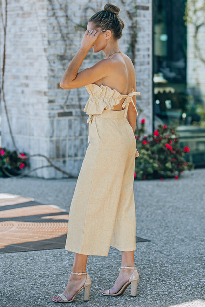 Ruffled Strapless Wide Leg Jumpsuit-Angel Casuals