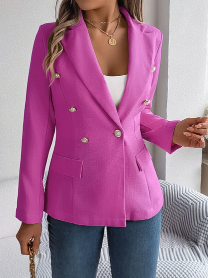 Decorative Pocket Flap Lapel Collar Long Sleeve Blazer-Angel Casuals