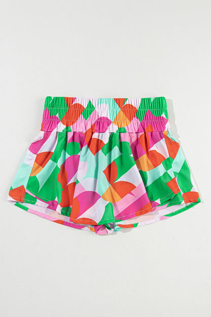 Smocked Contrast Print High Waist Skort-Angel Casuals