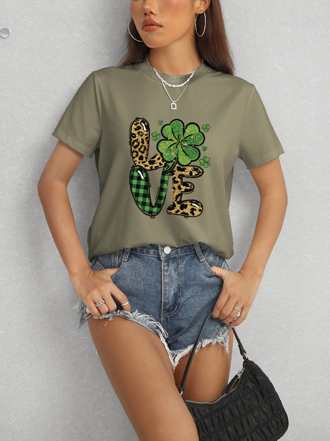 LOVE Round Neck Short Sleeve T-Shirt-Angel Casuals