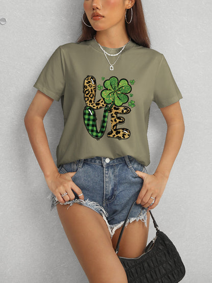 LOVE Round Neck Short Sleeve T-Shirt-Angel Casuals
