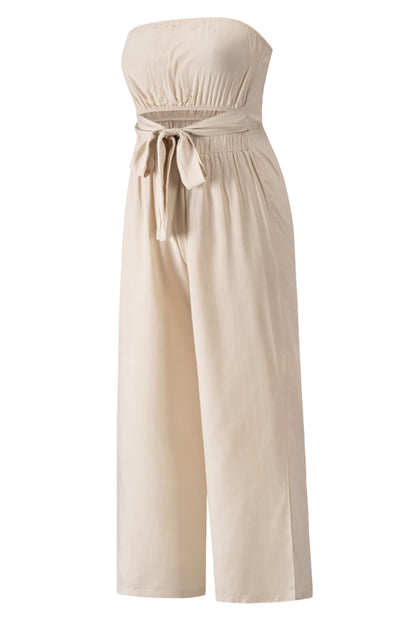 Tied Cutout Tube Wide Leg Jumpsuit-Angel Casuals