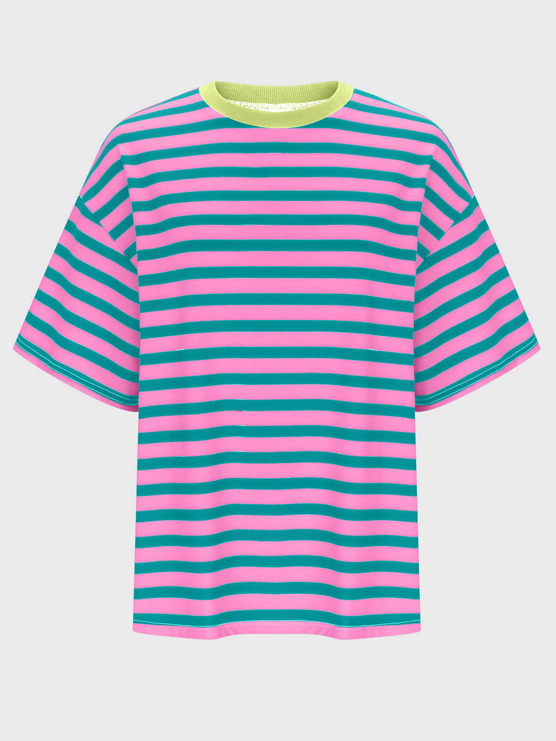 Striped Round Neck Half Sleeve T-Shirt-Angel Casuals