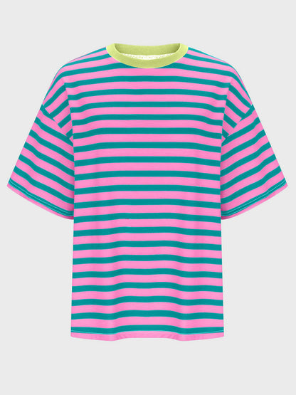 Striped Round Neck Half Sleeve T-Shirt-Angel Casuals