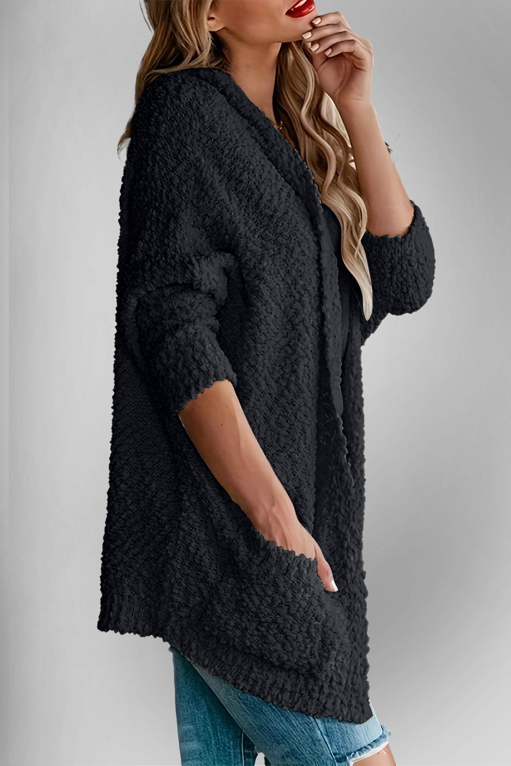 Double Take Pocketed Open Front Long Sleeve Cardigan-Angel Casuals