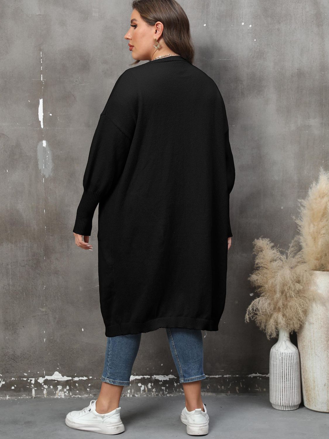 Plus Size Long Sleeve Pocketed Cardigan-Angel Casuals