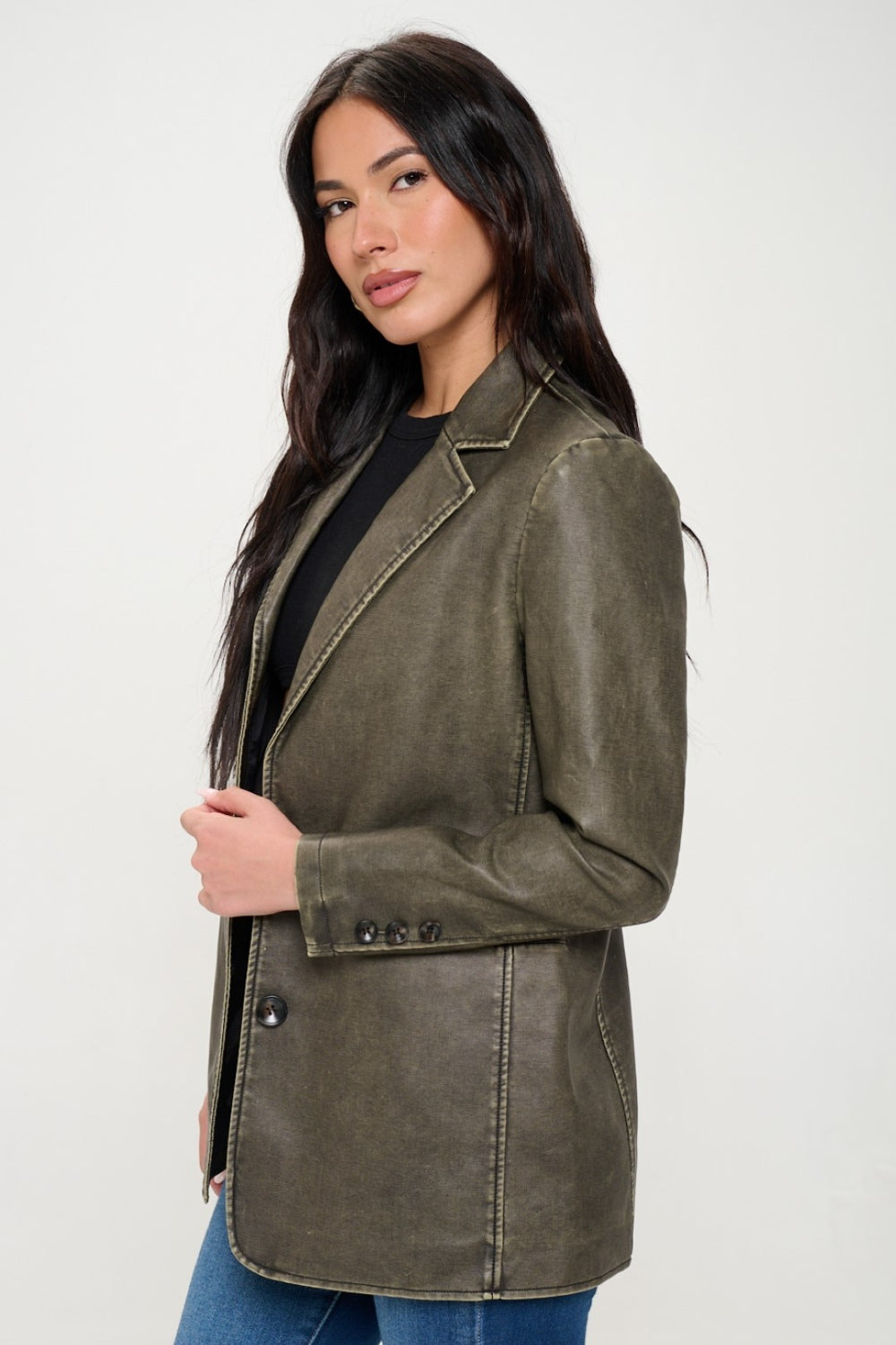 Coalition LA Single-Breasted Vegan Leather Blazer-Angel Casuals