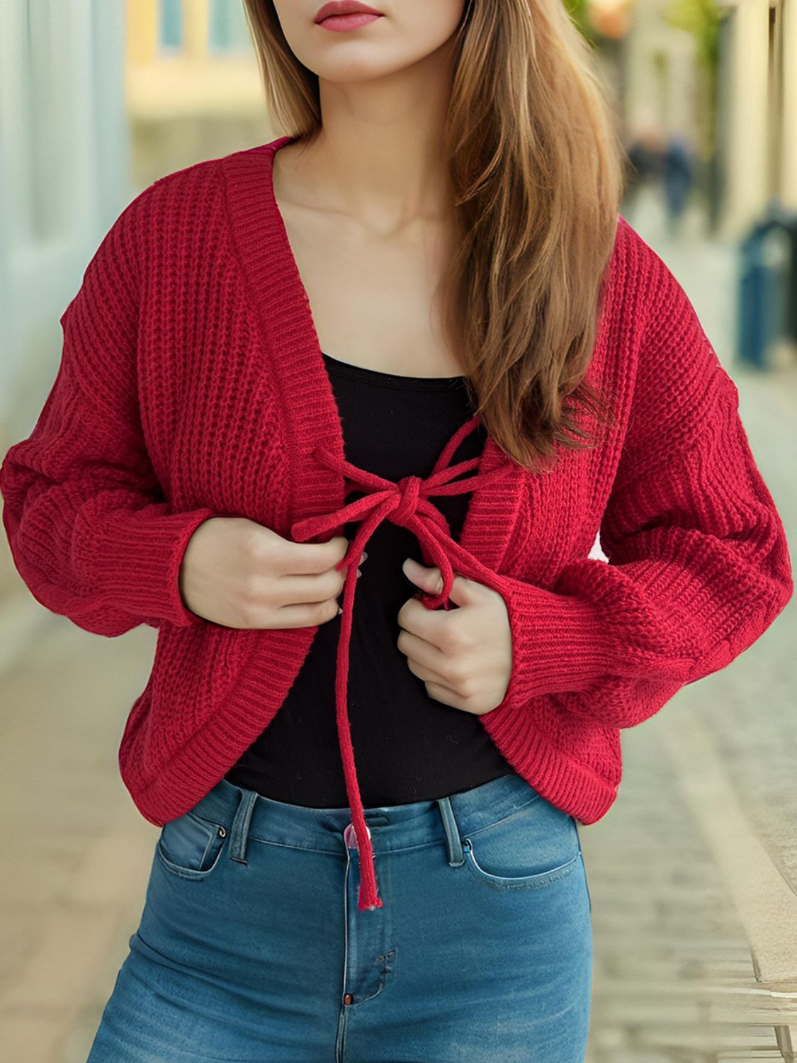 Tied Dropped Shoulder Long Sleeve Cardigan-Angel Casuals