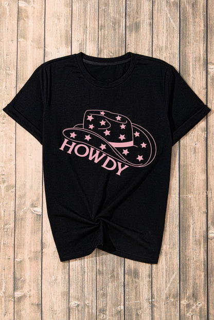 HOWDY Round Neck Short Sleeve T-Shirt-Angel Casuals