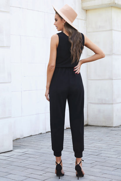 Tied Surplice Neck Sleeveless Jumpsuit-Angel Casuals