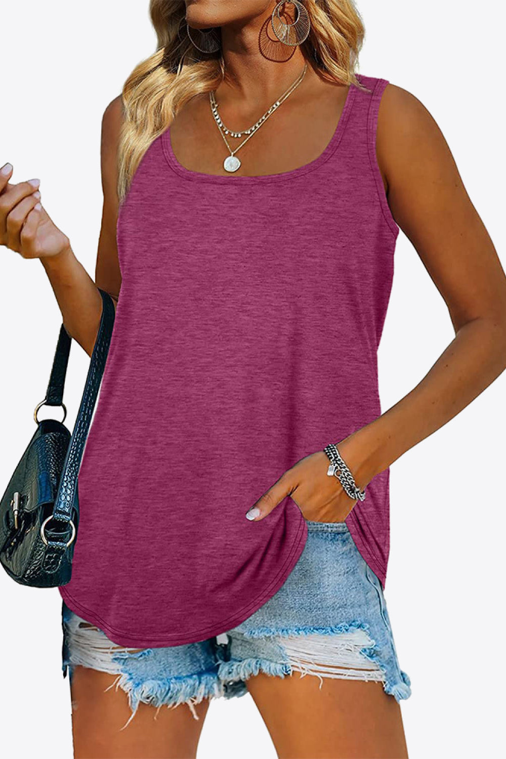 Curved Hem Square Neck Tank-Angel Casuals