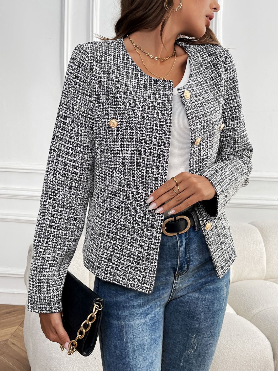 Perfee Plaid Long Sleeve Outerwear-Angel Casuals