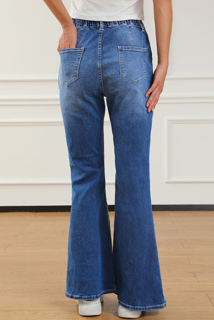 Elastic Waist Bootcut Jeans with Pockets-Angel Casuals