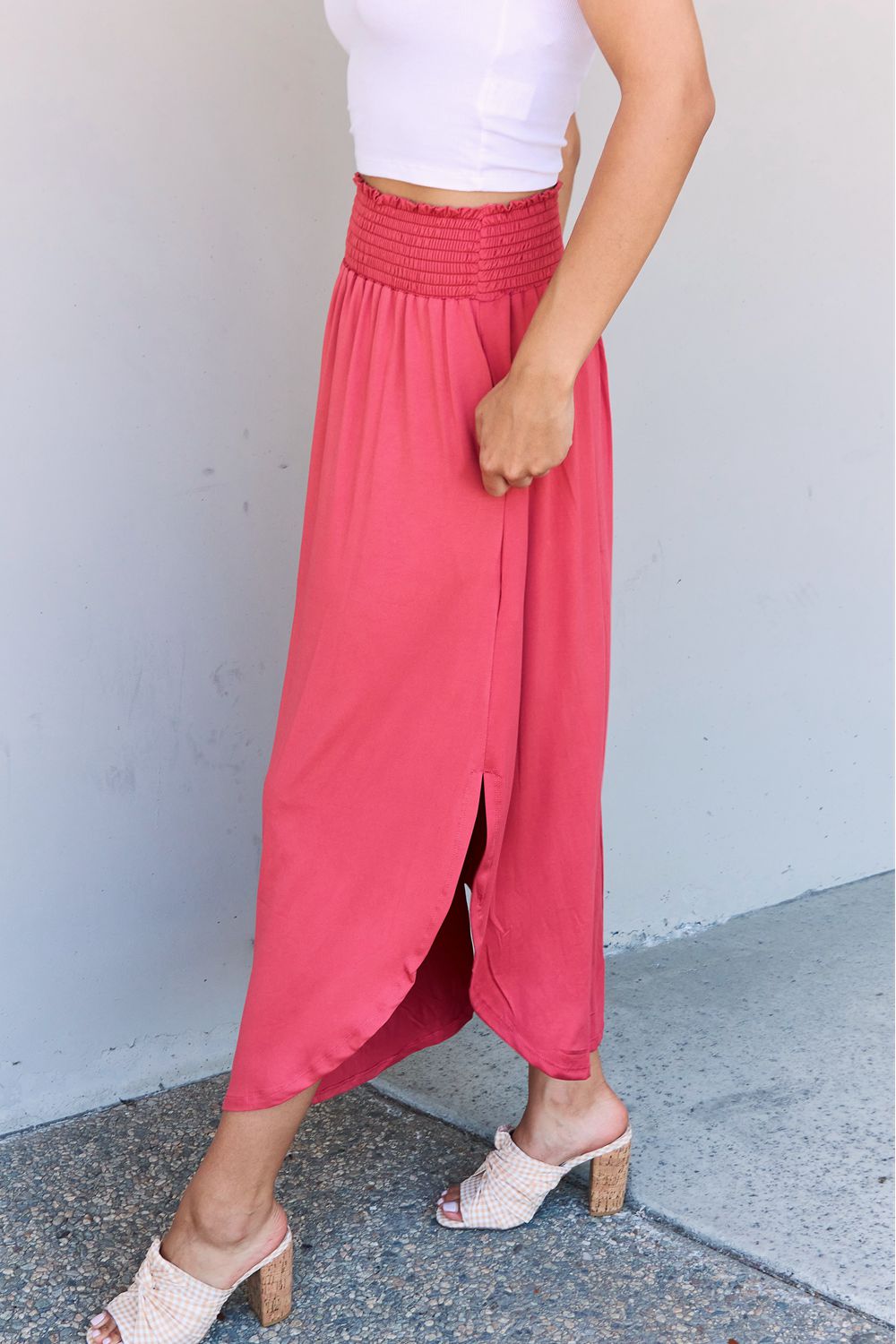 Doublju Comfort Princess Full Size High Waist Scoop Hem Maxi Skirt in Hot Pink-Angel Casuals