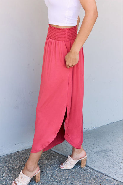 Doublju Comfort Princess Full Size High Waist Scoop Hem Maxi Skirt in Hot Pink-Angel Casuals