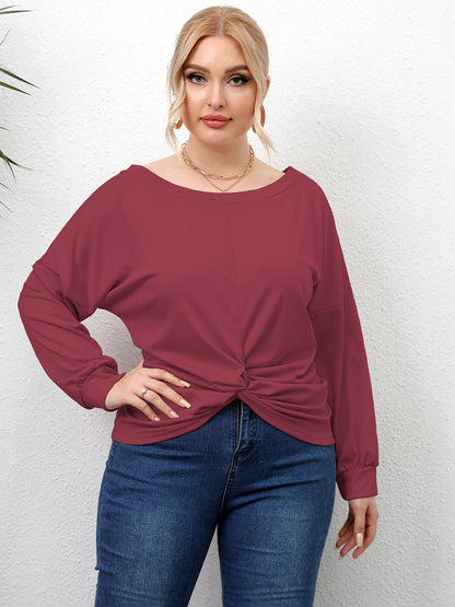 Plus Size Twisted Drop Shoulder T-Shirt-Angel Casuals