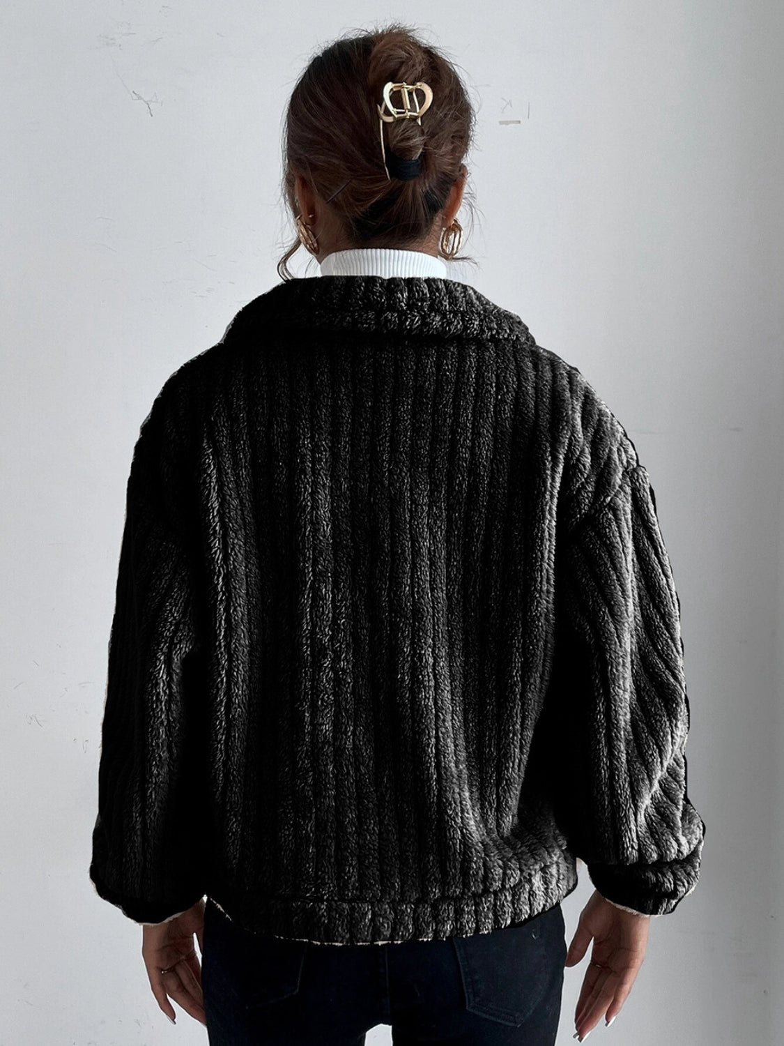 Collared Neck Drop Shoulder Jacket-Angel Casuals