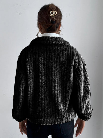 Collared Neck Drop Shoulder Jacket-Angel Casuals