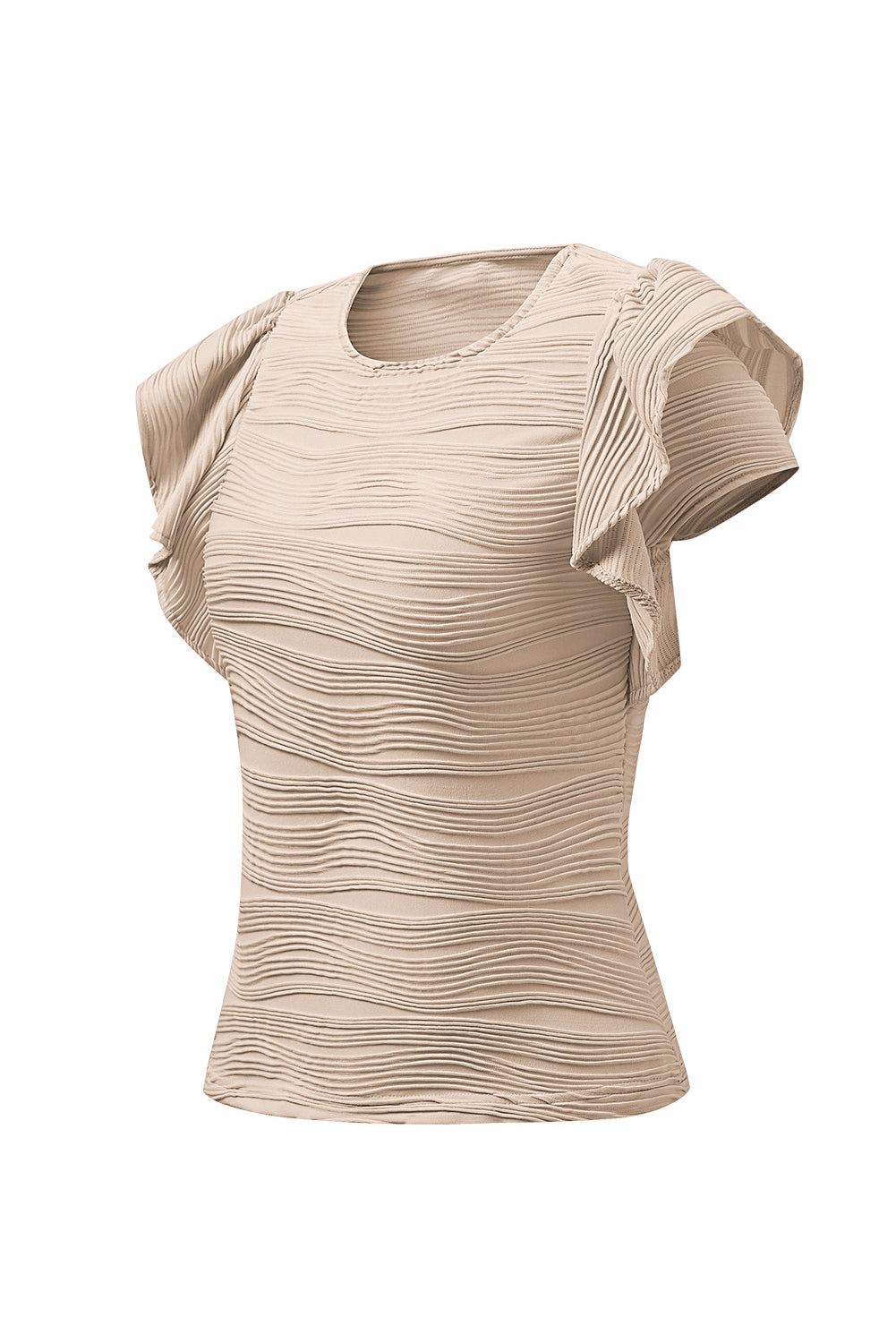 Textured Round Neck Cap Sleeve Top-Angel Casuals