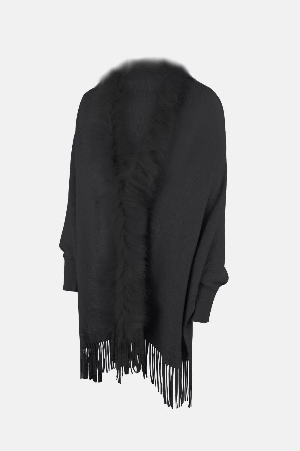 Fringe Open Front Long Sleeve Poncho-Angel Casuals