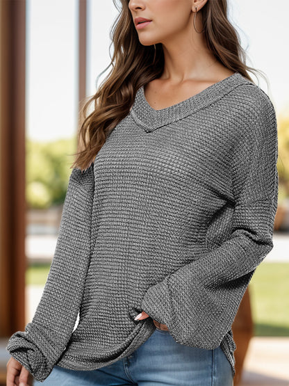 Dropped Shoulder Long Sleeve Knit Top-Angel Casuals