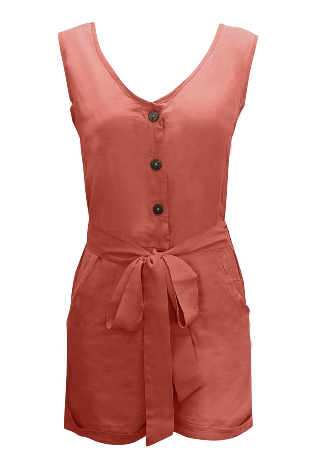 Full Size Tied V-Neck Sleeveless Romper with Pockets-Angel Casuals