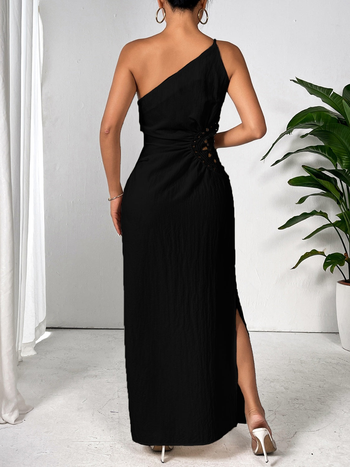 Slit One Shoulder Sleeveless Maxi Dress-Angel Casuals