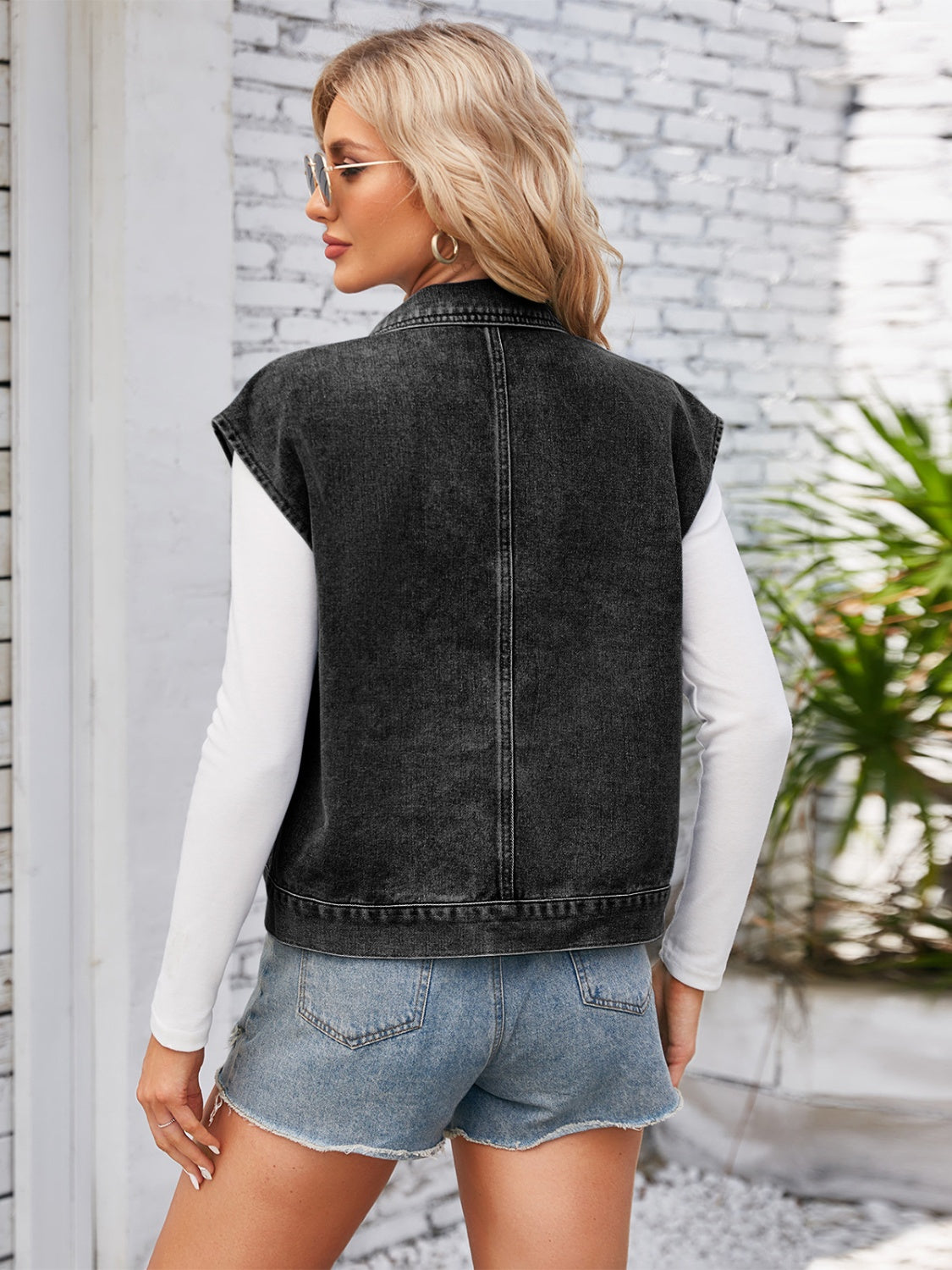 Cap Sleeve Denim Jacket with Pockets-Angel Casuals