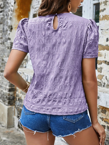 Ruched Round Neck Short Sleeve T-Shirt-Angel Casuals