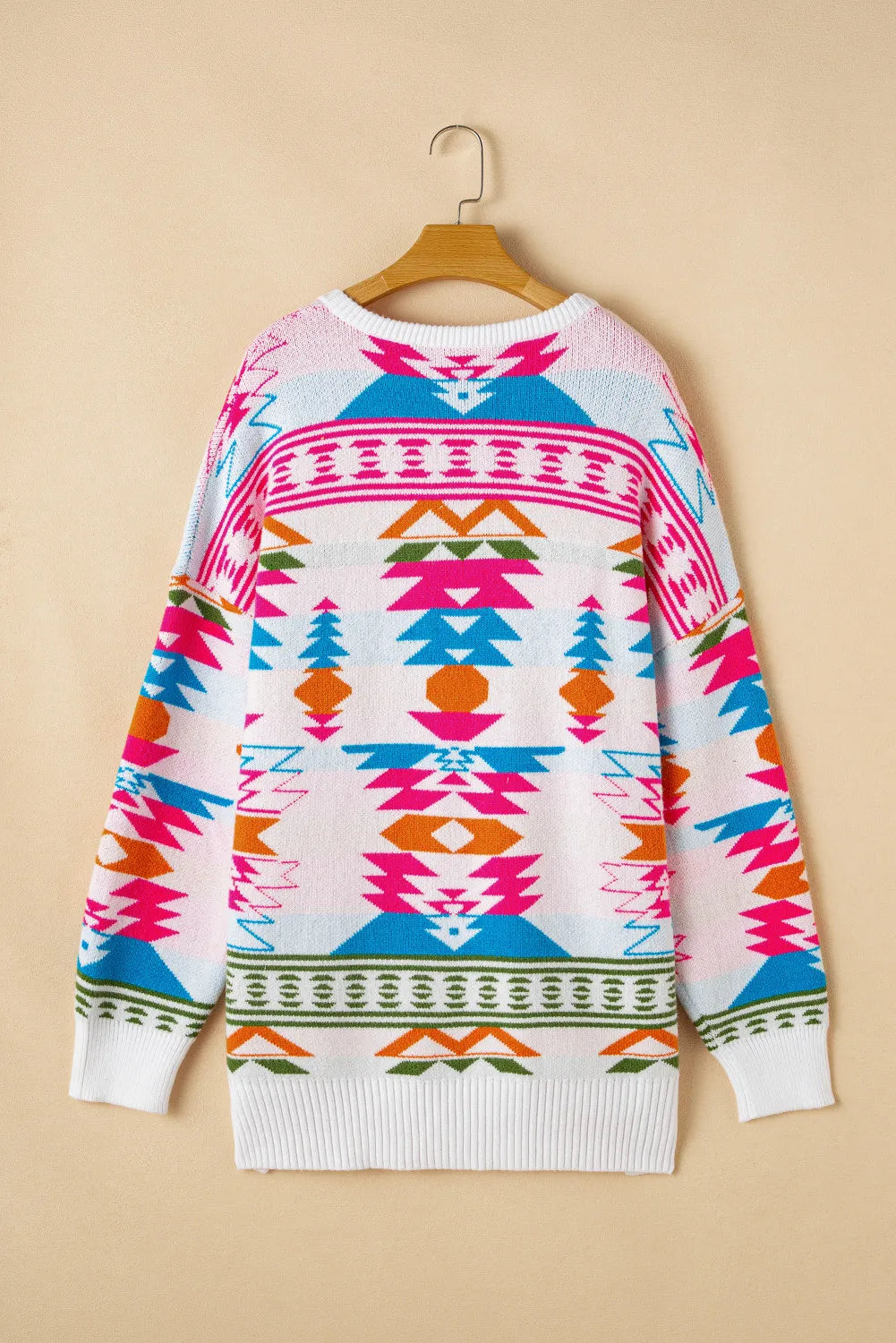 Geometric V-Neck Long Sleeve Sweater-Angel Casuals