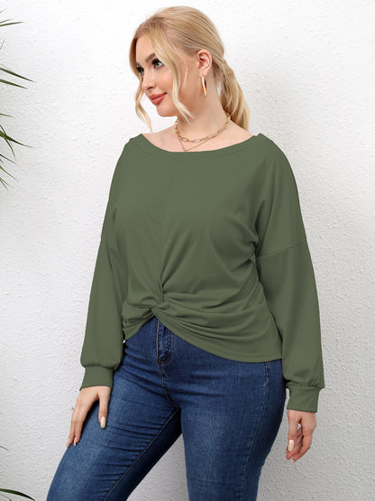 Plus Size Twisted Drop Shoulder T-Shirt-Angel Casuals