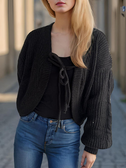 Tied Dropped Shoulder Long Sleeve Cardigan-Angel Casuals