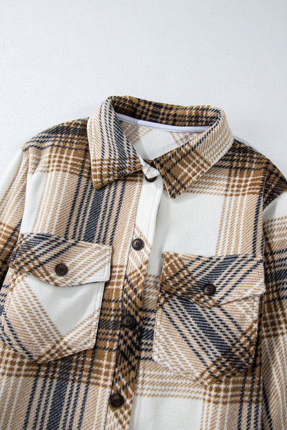 Plaid Button Up Long Sleeve Shacket-Angel Casuals