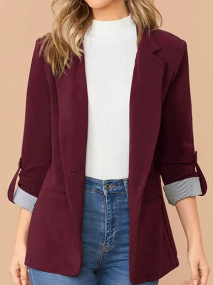 Lapel Collar Roll-Tab Sleeve Blazer-Angel Casuals