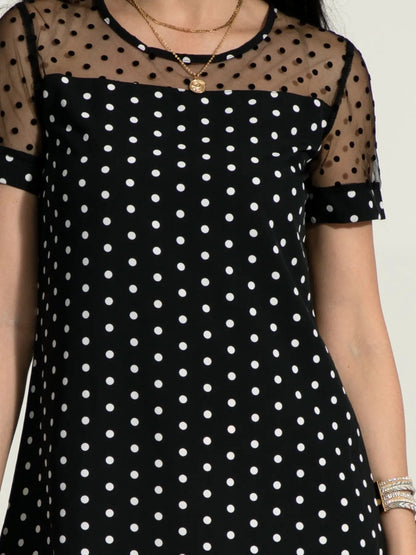 Polka Dot Short Sleeve Mini Dress-Angel Casuals