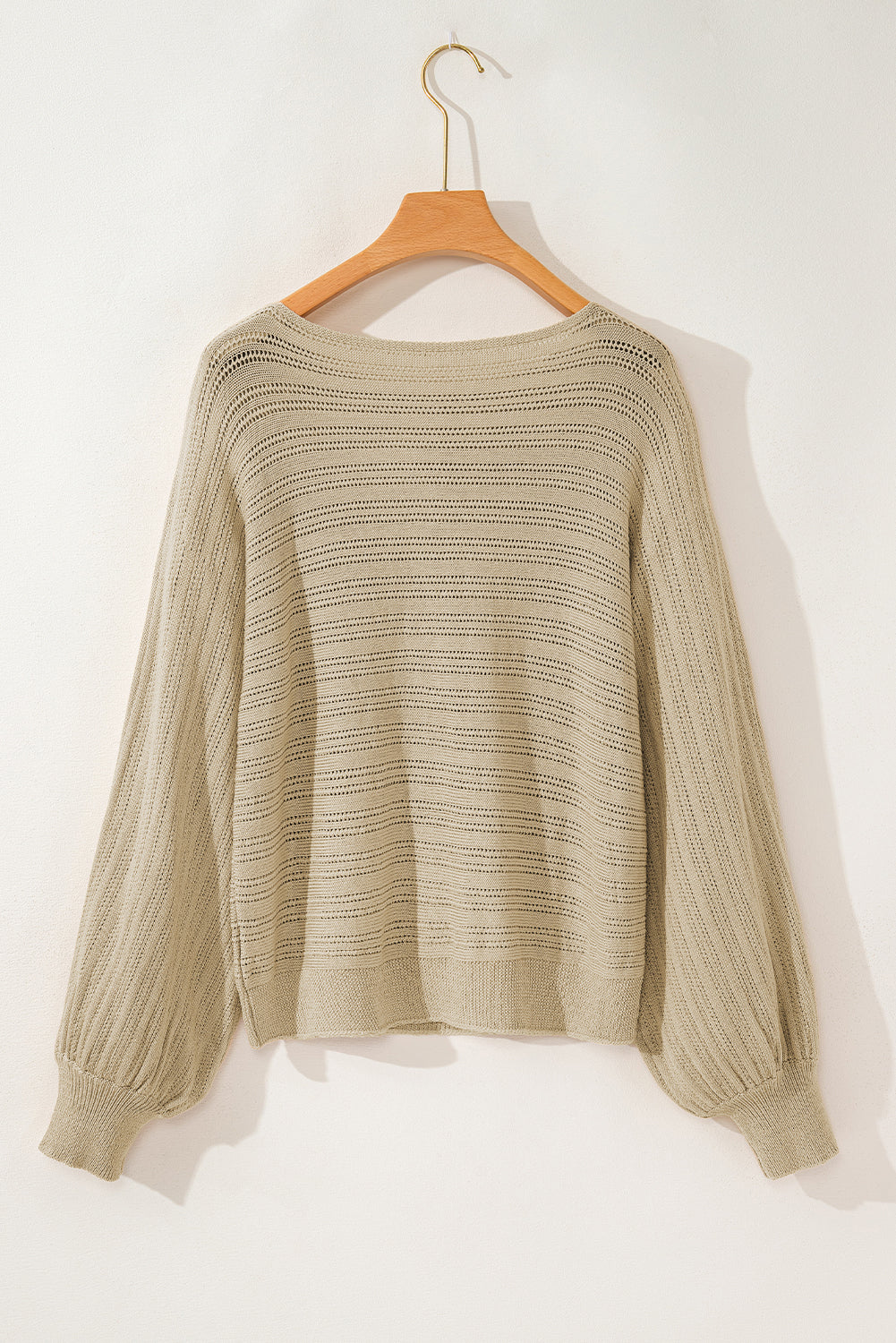 Eyelet Boat Neck Long Sleeve Knit Top-Angel Casuals