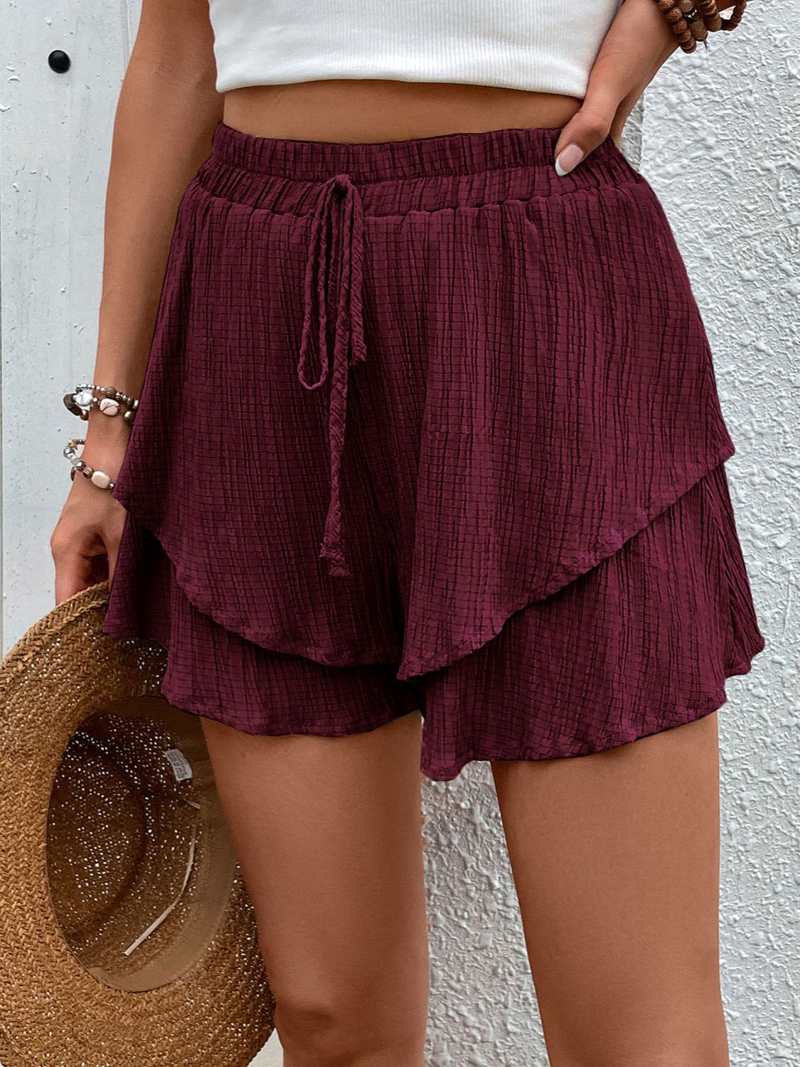 Tied Layered High Waist Shorts-Angel Casuals