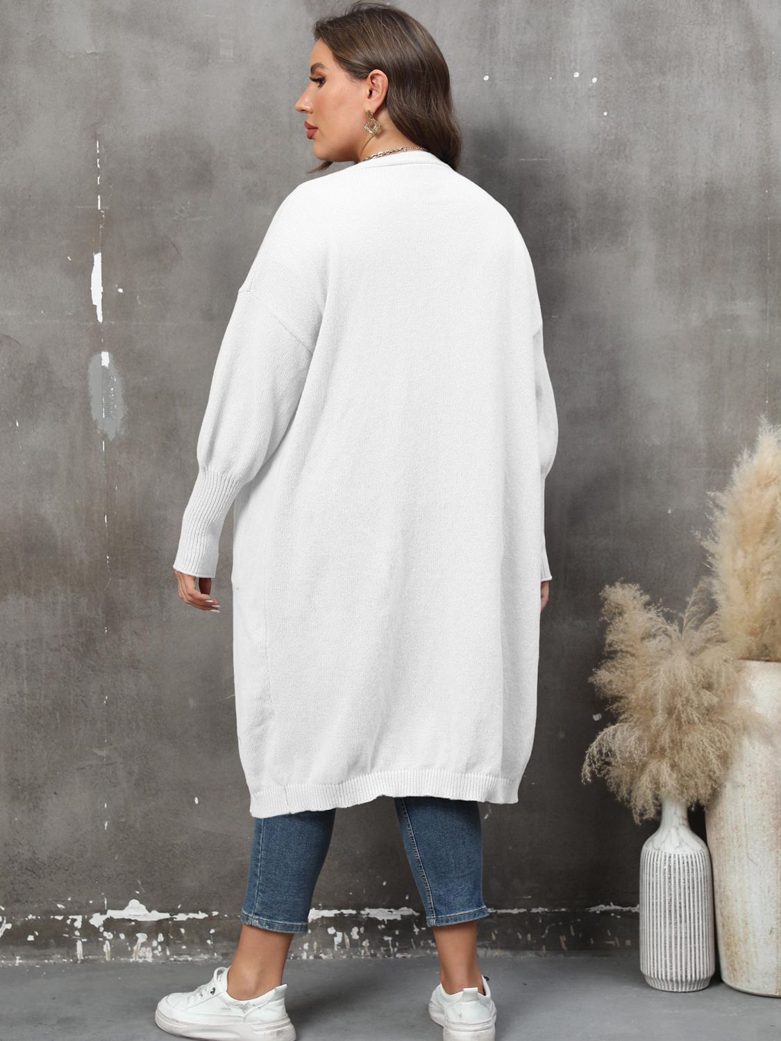 Plus Size Long Sleeve Pocketed Cardigan-Angel Casuals